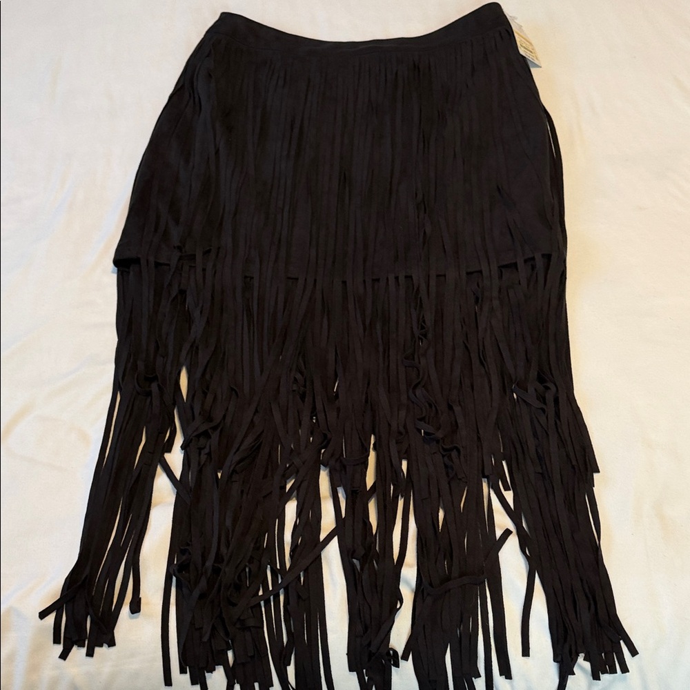 Black Asymmetrical Fringe Skirt - Women
